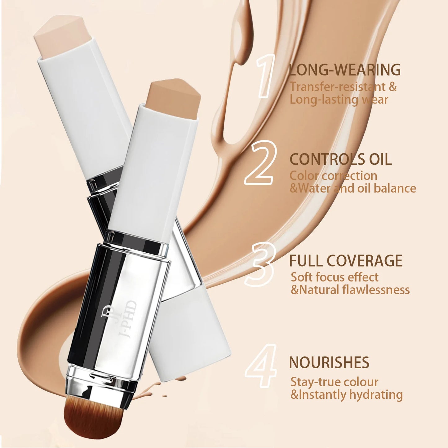 Fond de Teint Stick 2-en-1 à Embout Pinceau – Léger, Hydratant & Longue Tenue, Tous Types de Peau