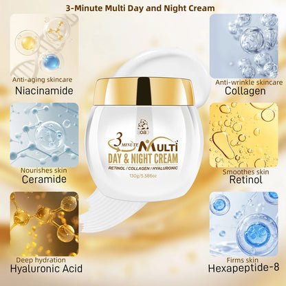 Crème Hydratante 3 Minutes au Rétinol, Collagène & Acide Hyaluronique – Fermeté & Éclat, Homme & Femme
