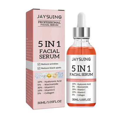 Sérum Visage 5 en 1 à l'Acide Hyaluronique Jaysuing 30ml – Hydratant, Anti-Âge, Éclat & Pores Resserrés