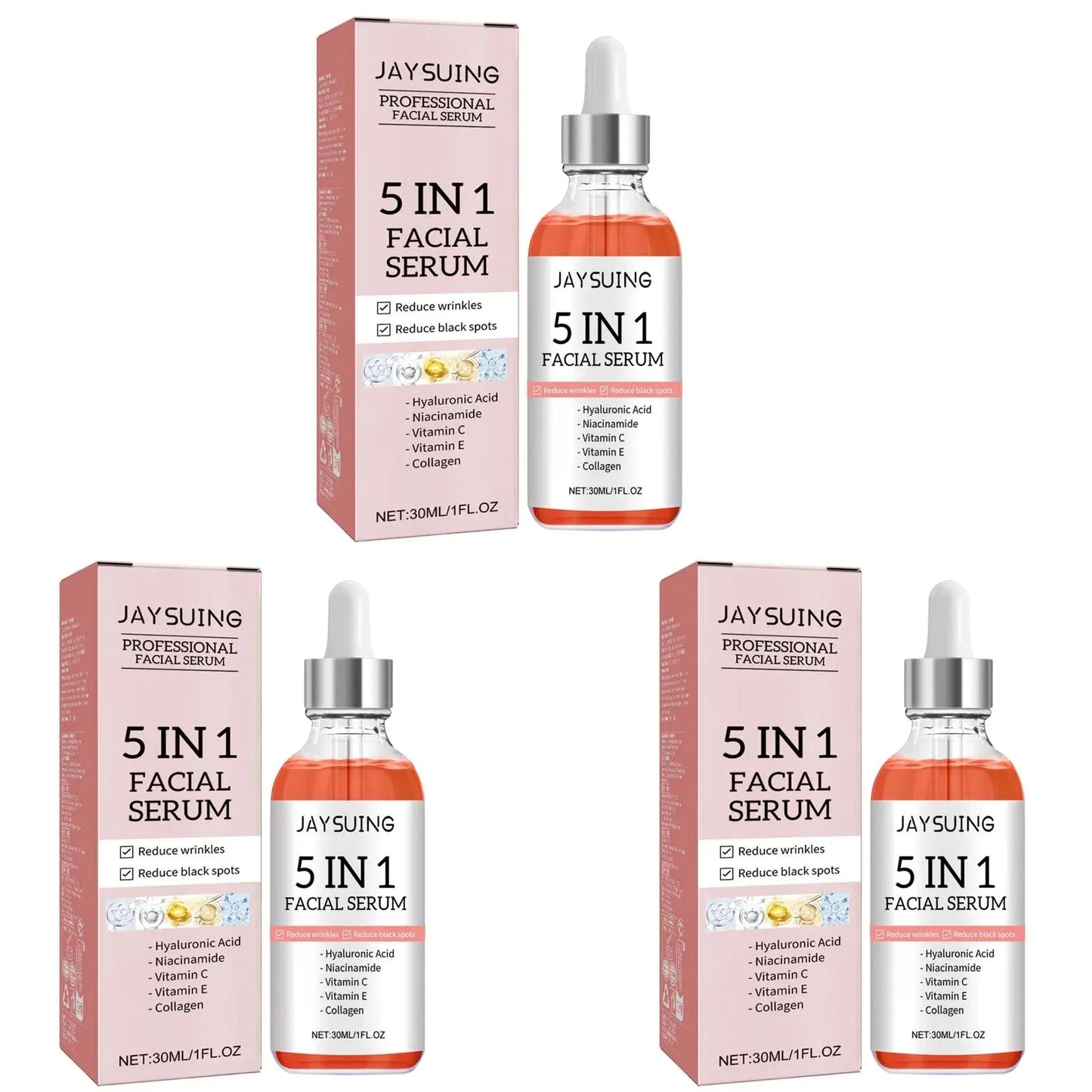 Sérum Visage 5 en 1 à l'Acide Hyaluronique Jaysuing 30ml – Hydratant, Anti-Âge, Éclat & Pores Resserrés