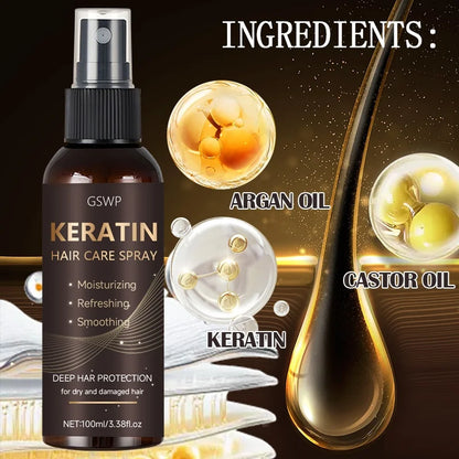 Spray Capillaire Kératine, Huile de Ricin & Argan 100ml – Hydratation & Brillance