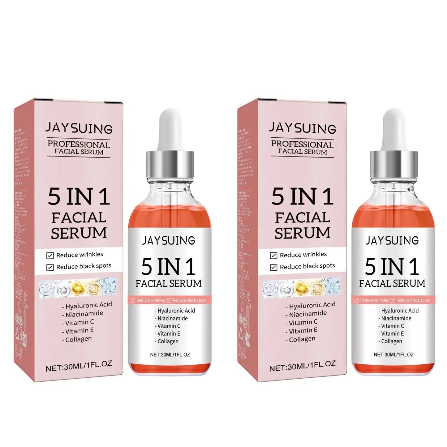 Sérum Visage 5 en 1 à l'Acide Hyaluronique Jaysuing 30ml – Hydratant, Anti-Âge, Éclat & Pores Resserrés