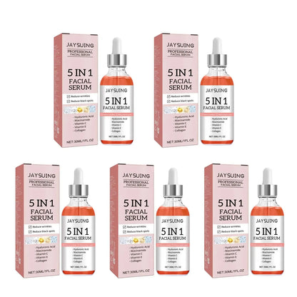 Sérum Visage 5 en 1 à l'Acide Hyaluronique Jaysuing 30ml – Hydratant, Anti-Âge, Éclat & Pores Resserrés