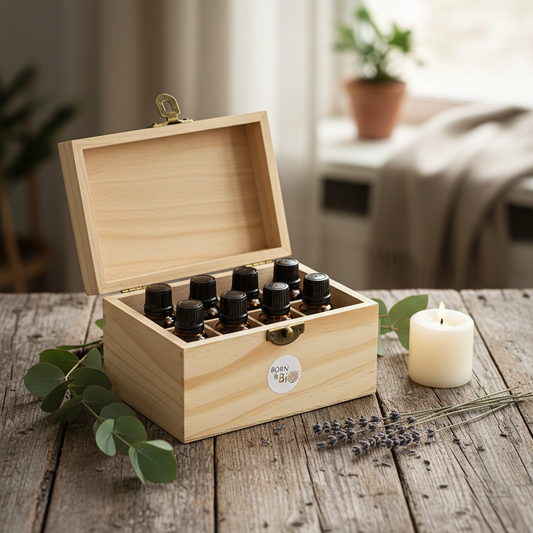 Boîte en bois – 8 flacons rangés