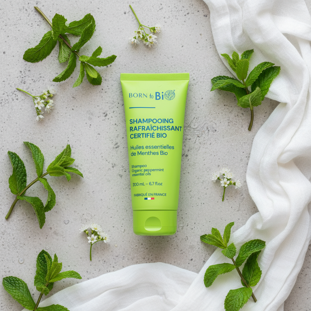 Shampooing Menthe Verte Bio - Flat lay